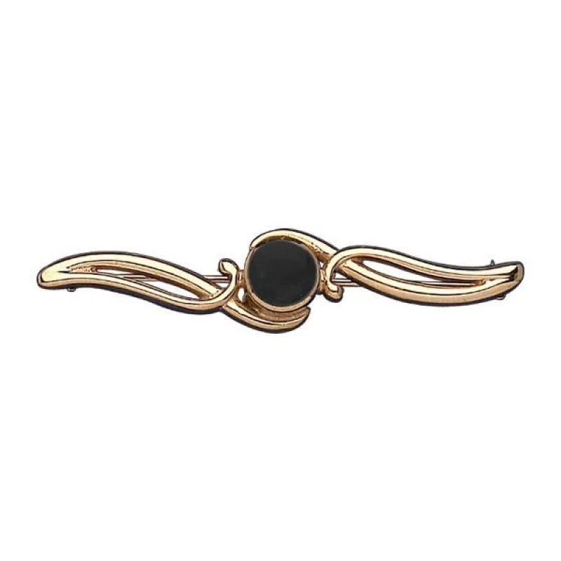 9ct Yellow Gold Whitby Jet Scroll Bar Brooch sold by Jura Watches