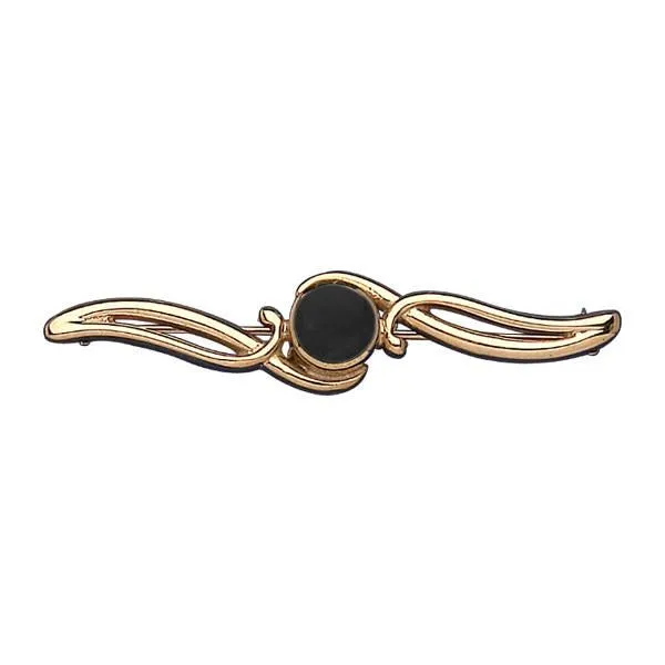 9ct Yellow Gold Whitby Jet Scroll Bar Brooch sold by Jura Watches