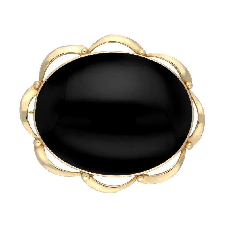 9ct Yellow Gold Whitby Jet Frill Edge Oval Brooch sold by Jura Watches