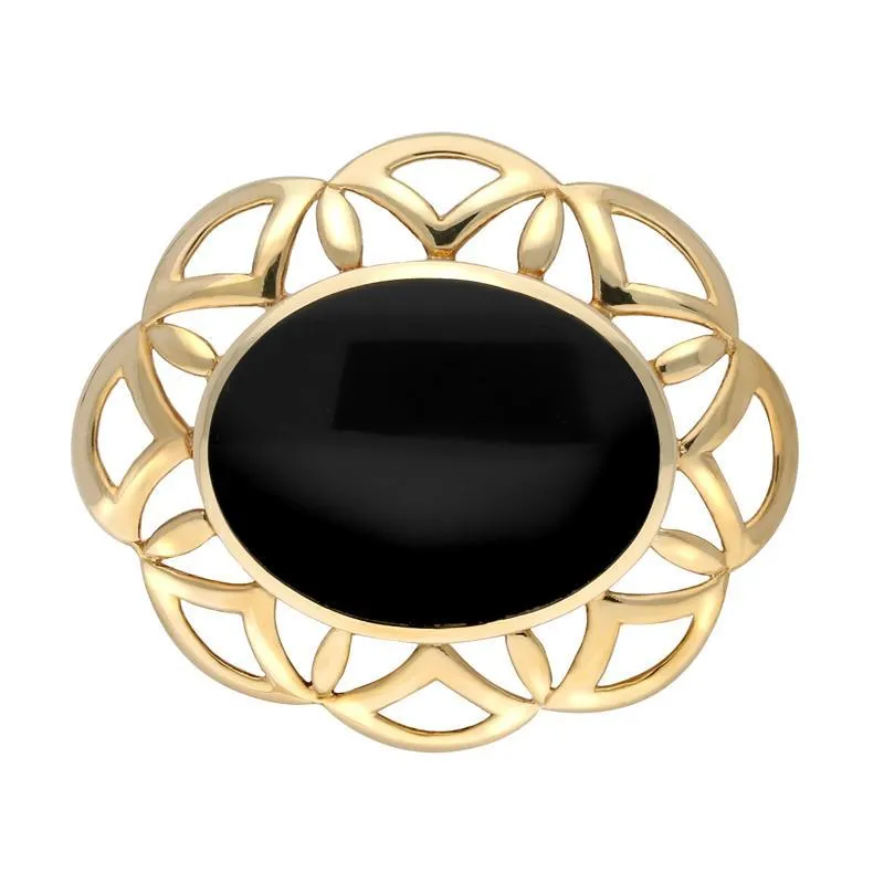9ct Yellow Gold Whitby Jet Large Flower Brooch sold by Jura Watches