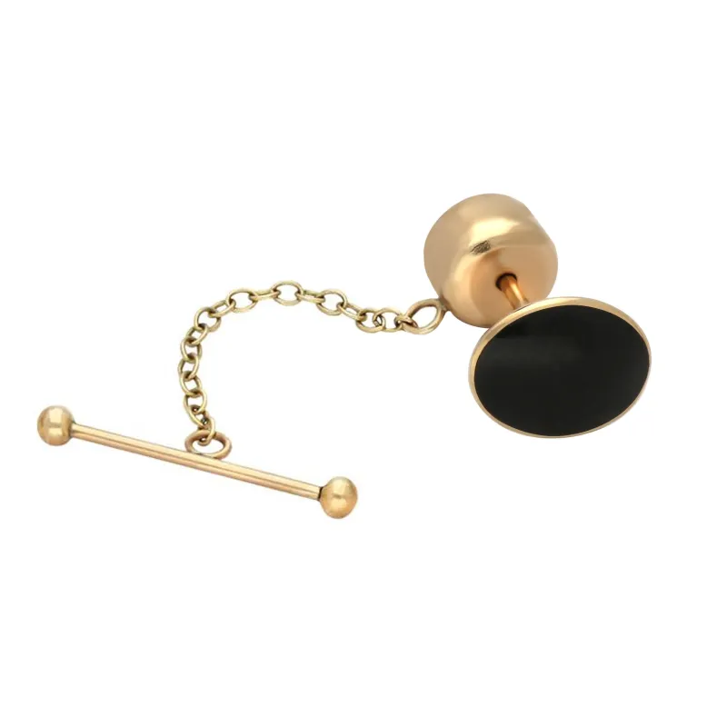 9ct Yellow Gold Whitby Jet Oval Tie Pin sold by Jura Watches