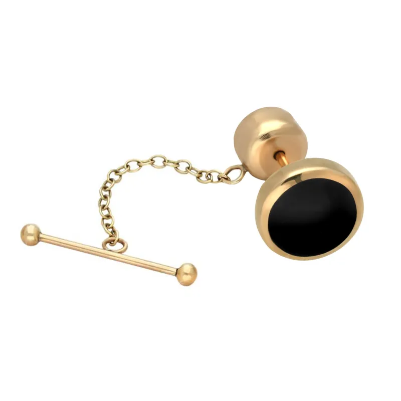 9ct Yellow Gold Whitby Jet Round Tie Pin sold by Jura Watches