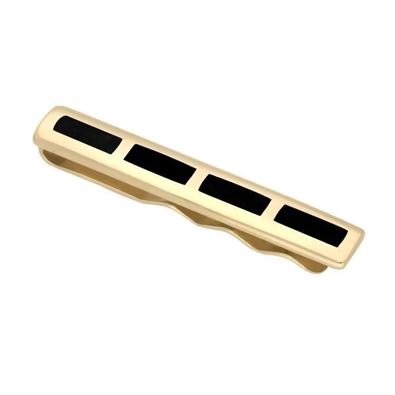 9ct Yellow Gold Whitby Jet Four Stone Inlaid Tie Slide sold by Jura Watches