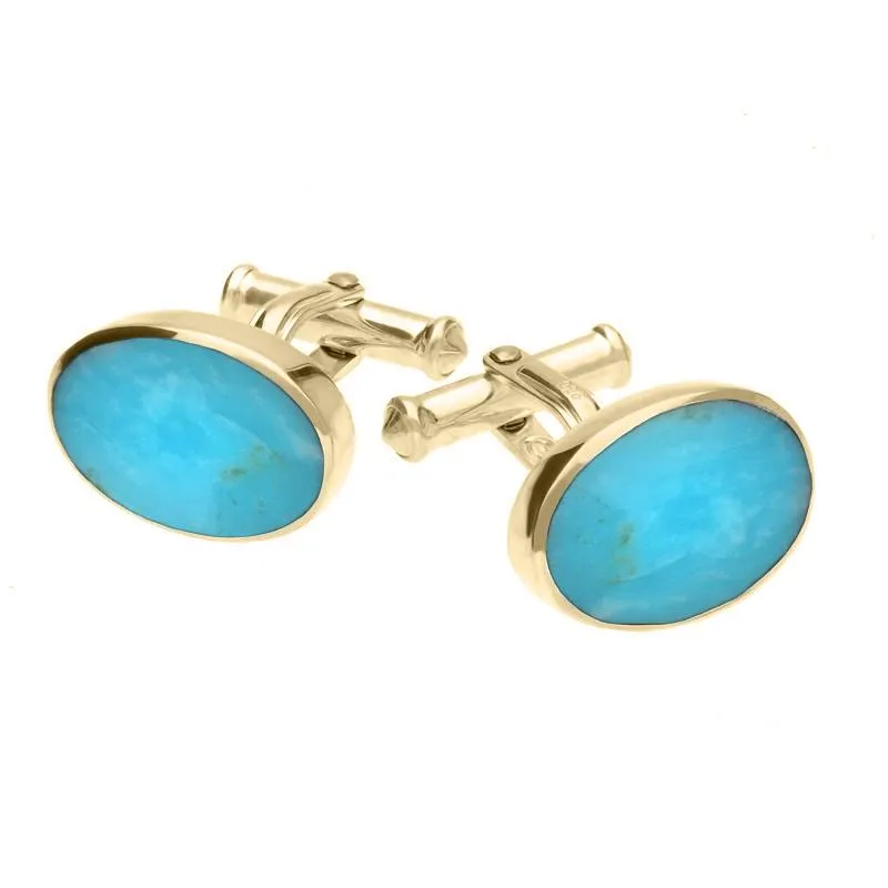 9ct Yellow Gold Turquoise Oval Cushion Cufflinks sold by Jura Watches