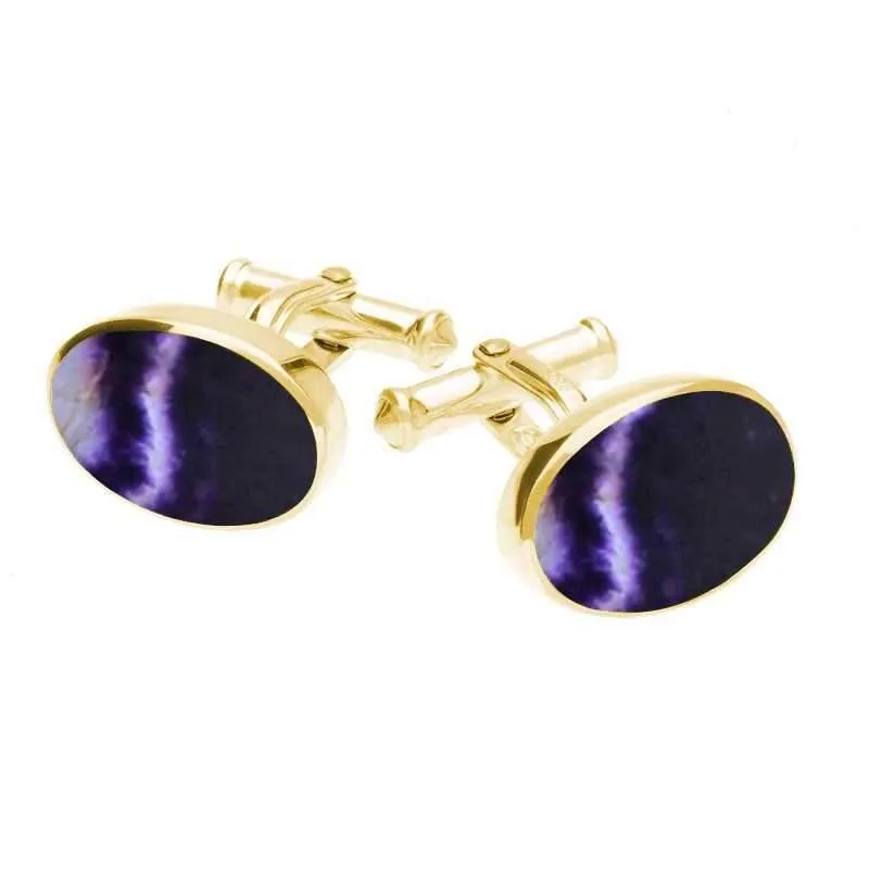 9ct Yellow Gold Blue John Oval Cushion Cufflinks sold by Jura Watches