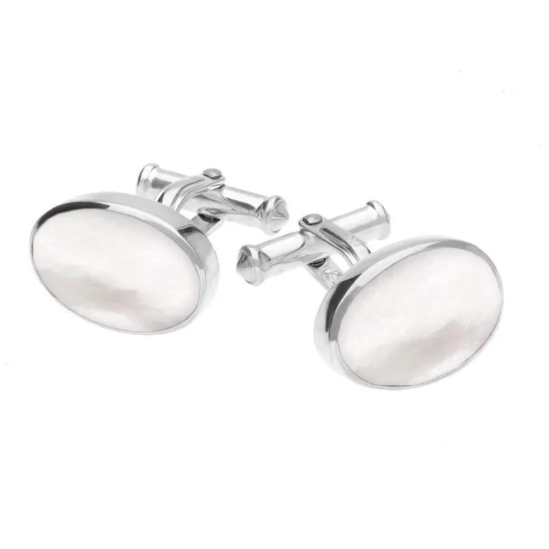 Sterling Silver Mother Of Pearl Oval Cushion Cufflinks sold by Jura Watches