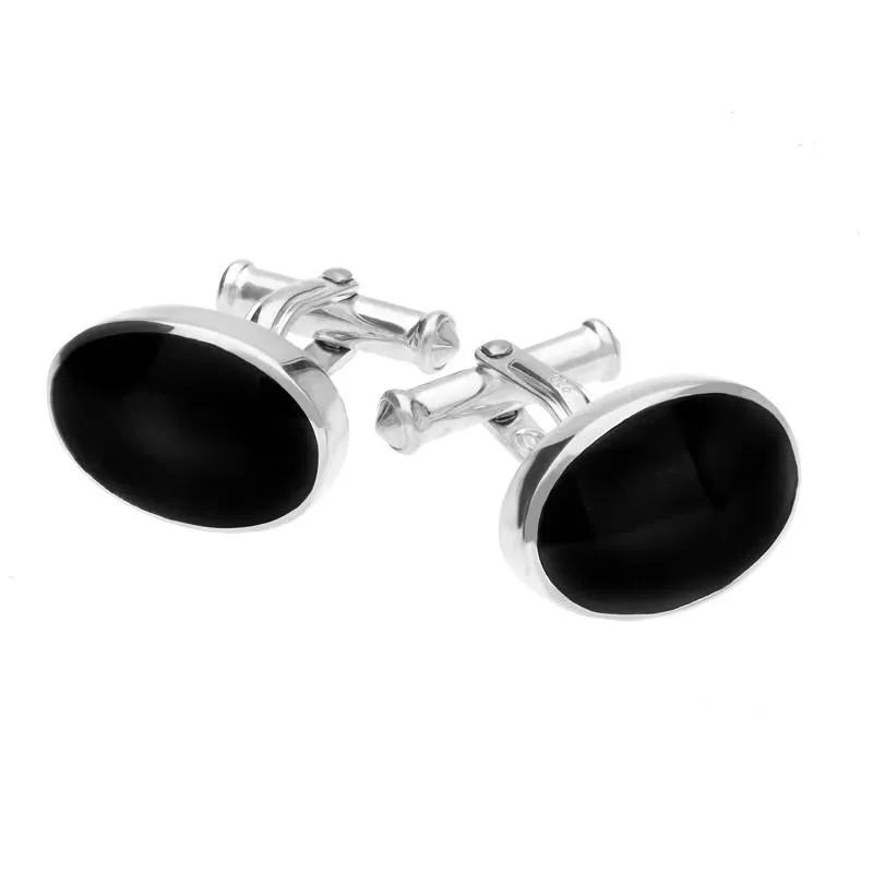 Sterling Silver Whitby Jet Oval Cushion Cufflinks sold by Jura Watches