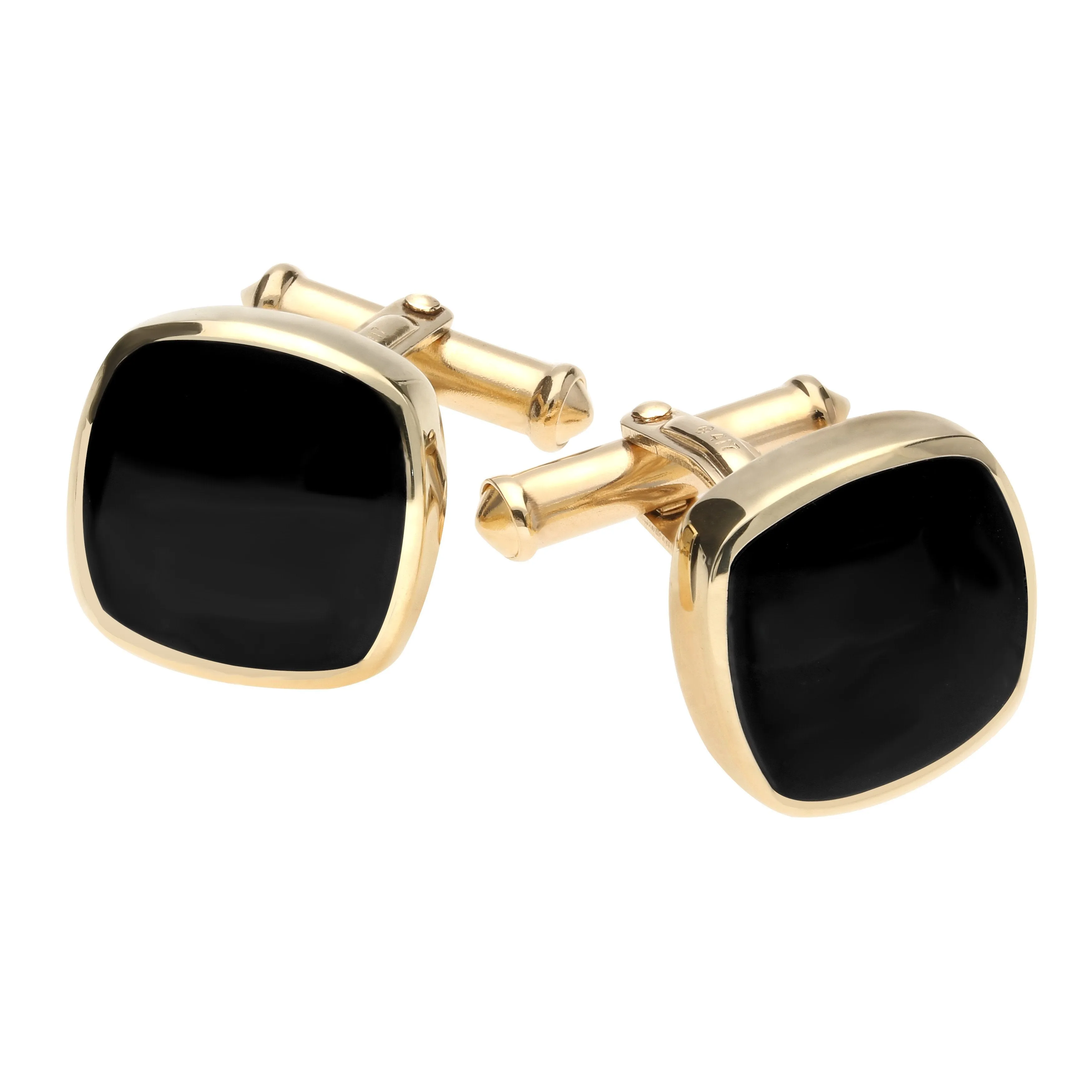 9ct Yellow Gold Whitby Jet Square Cushion Cufflinks sold by Jura Watches