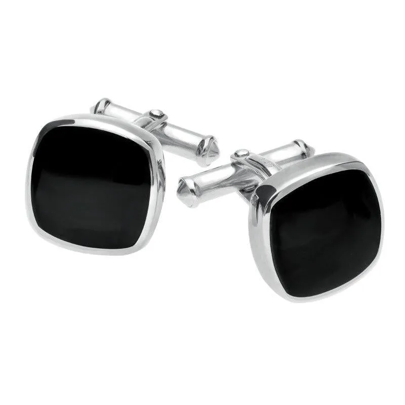 Sterling Silver Whitby Jet Square Cushion Cufflinks sold by Jura Watches
