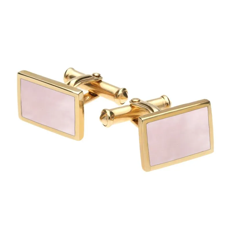 9ct Yellow Gold Pink Mother Of Pearl Oblong Flat Cufflinks sold by Jura Watches