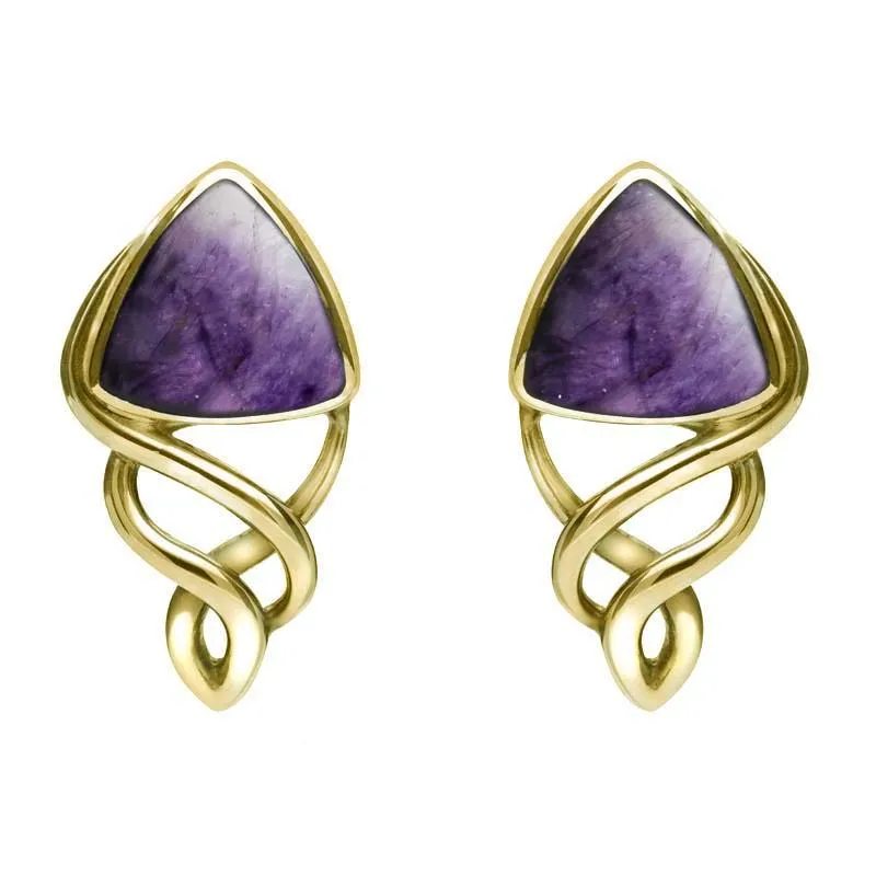 9ct Yellow Gold Blue John Curve Triangle Celtic Stud Earrings sold by Jura Watches