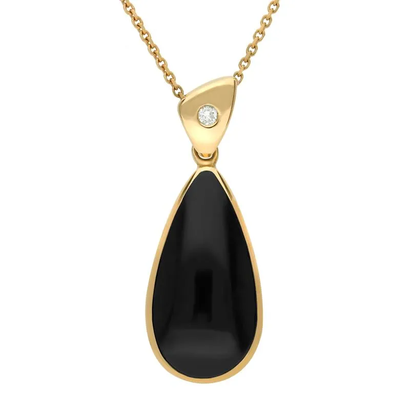18ct Yellow Gold Whitby Jet Diamond Pear Drop Necklace sold by Jura Watches