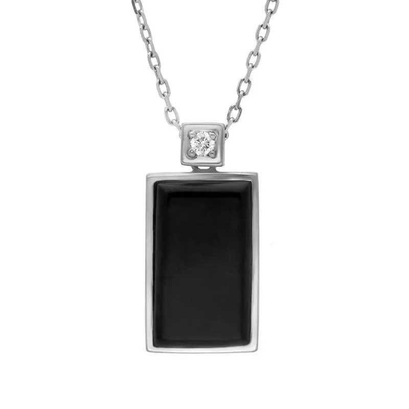18ct White Gold Whitby Jet and Diamond Flat Oblong Necklace sold by Jura Watches