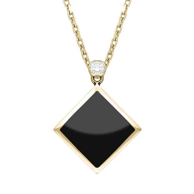 18ct Yellow Gold Whitby Jet 0.10ct Diamond Top Flat Square Necklace sold by Jura Watches