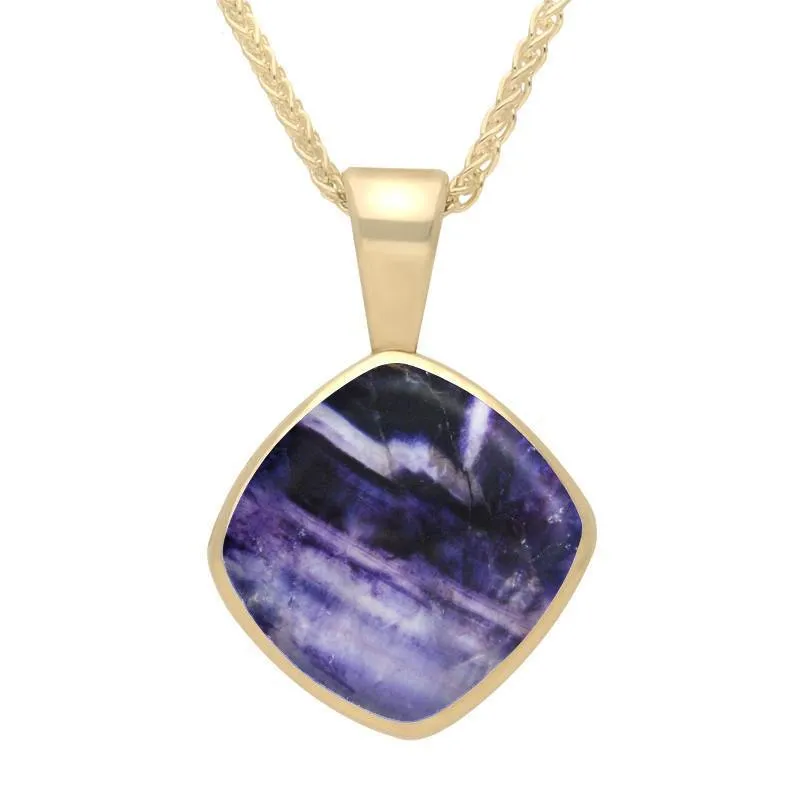 9ct Yellow Gold Blue John Cushion Shaped Necklace sold by Jura Watches