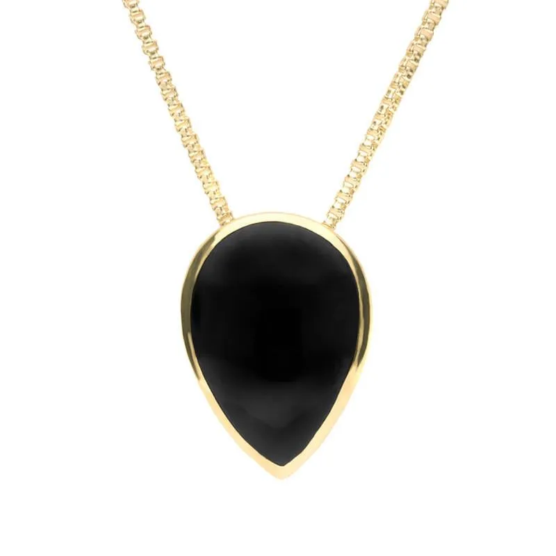 9ct Yellow Gold Whitby Jet Upside Down Pear Necklace sold by Jura Watches
