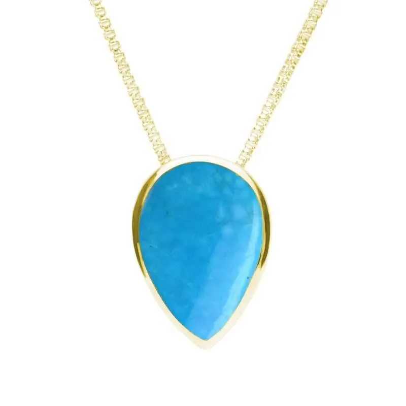 9ct Yellow Gold Turquoise Upside Down Pear Necklace sold by Jura Watches