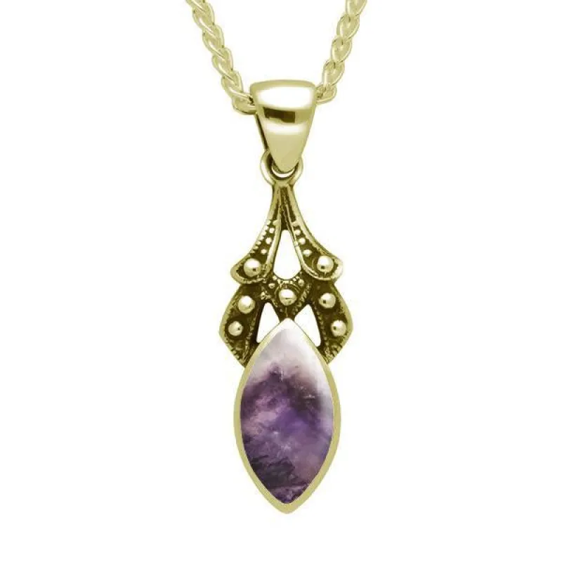 9ct Yellow Gold Blue John Marquise Drop Necklace sold by Jura Watches