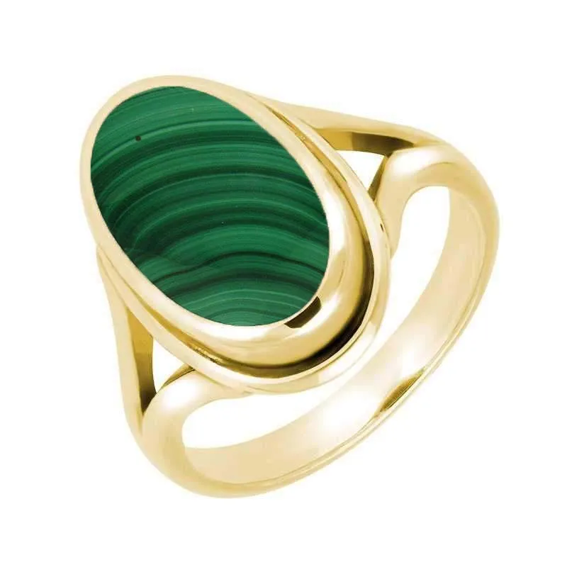 9ct Yellow Gold Malachite Oval Ridged Ring sold by Jura Watches