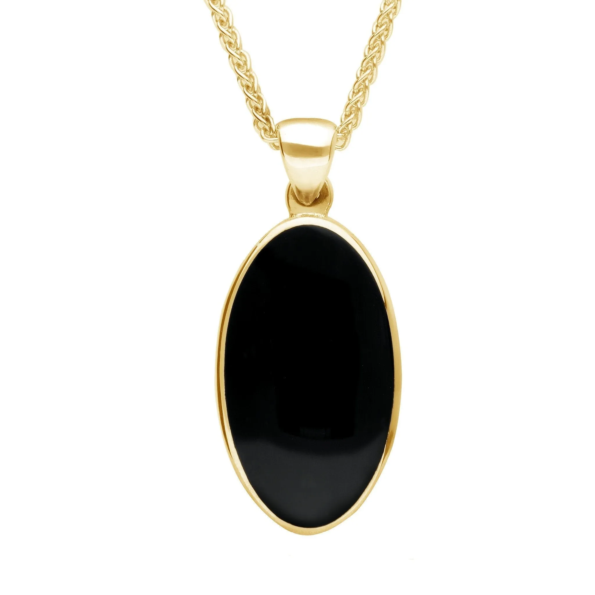 9ct Yellow Gold Whitby Jet Oval Open Back Long Necklace sold by Jura Watches