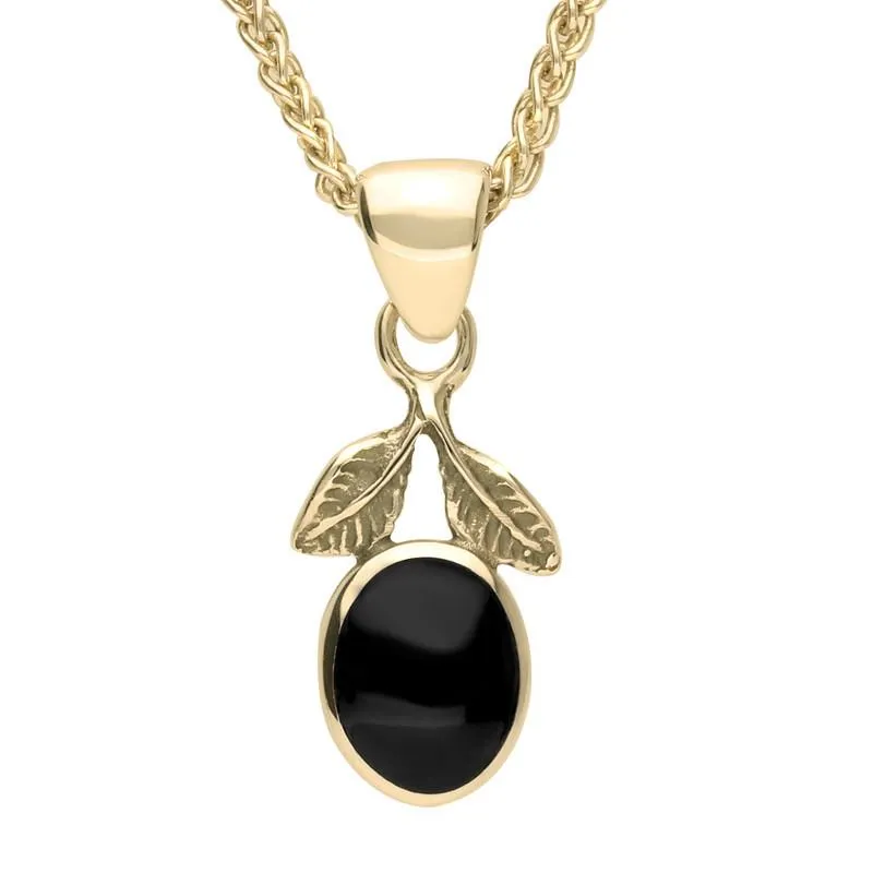 9ct Yellow Gold Whitby Jet Oval Leaf Necklace sold by Jura Watches