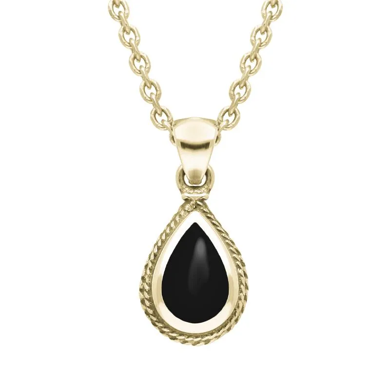 9ct Yellow Gold Whitby Jet Dinky Pear Drop Necklace sold by Jura Watches
