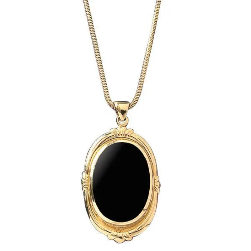 9ct Yellow Gold Whitby Jet Oval Shape Fleur Necklace sold by Jura Watches