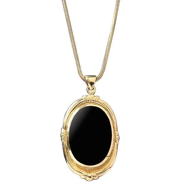 9ct Yellow Gold Whitby Jet Oval Shape Fleur Necklace sold by Jura Watches