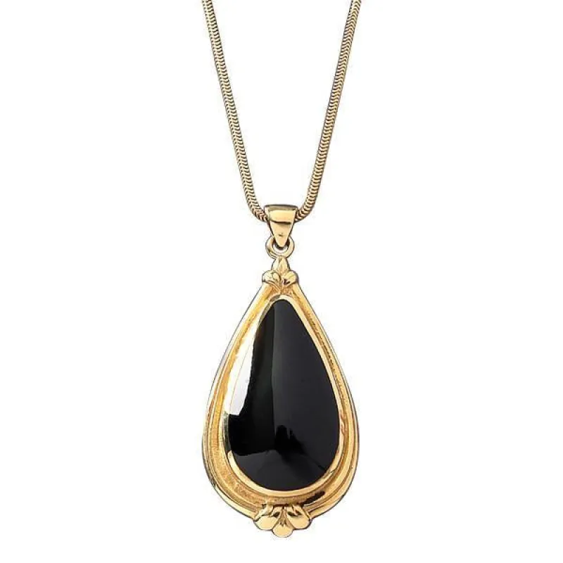 9ct Yellow Gold Whitby Jet Pear Shape Fleur Necklace sold by Jura Watches