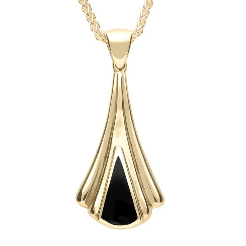 9ct Yellow Gold Whitby Jet Triangle Fan Necklace sold by Jura Watches
