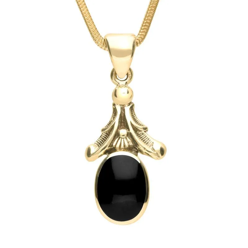 9ct Yellow Gold Whitby Jet Oval Leaf Drop Necklace sold by Jura Watches