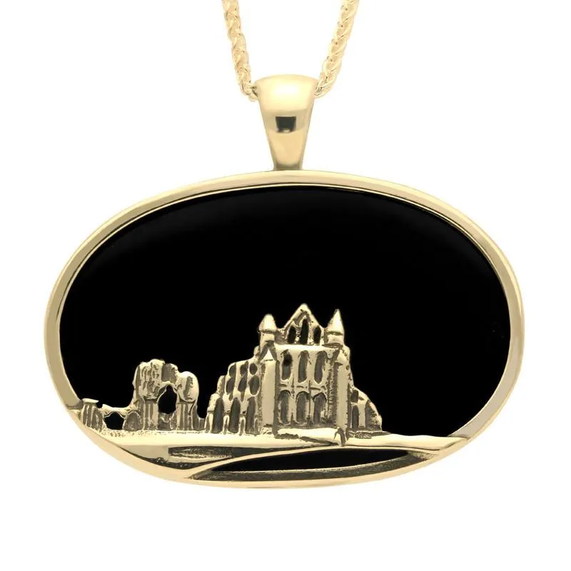 9ct Yellow Gold Whitby Jet Abbey Oval Necklace sold by Jura Watches