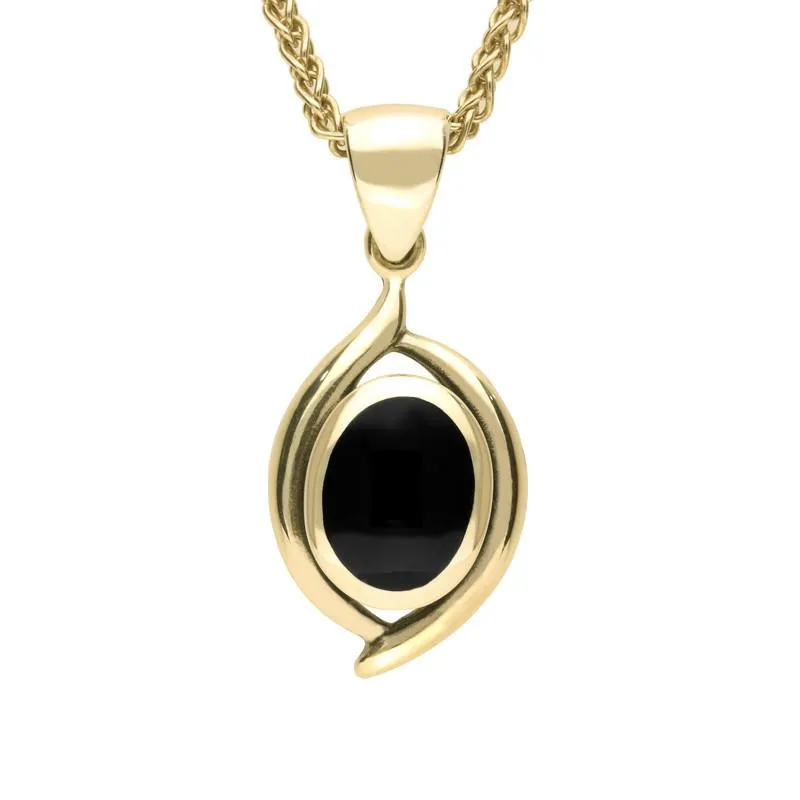 9ct Yellow Gold Whitby Jet Small Oval Necklace sold by Jura Watches