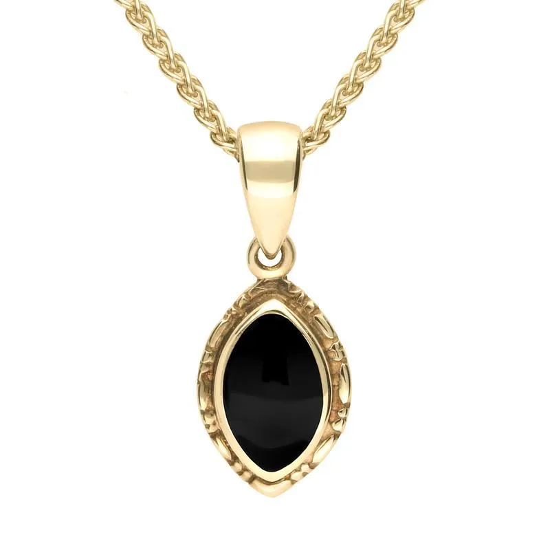 9ct Yellow Gold Whitby Jet Marquise Bead Edge Necklace sold by Jura Watches
