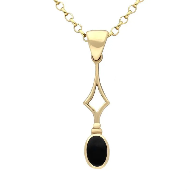 9ct Yellow Gold Whitby Jet Oval Drop Necklace sold by Jura Watches