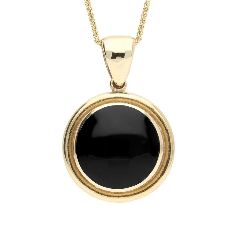 9ct Yellow Gold Whitby Jet Framed Round Necklace sold by Jura Watches