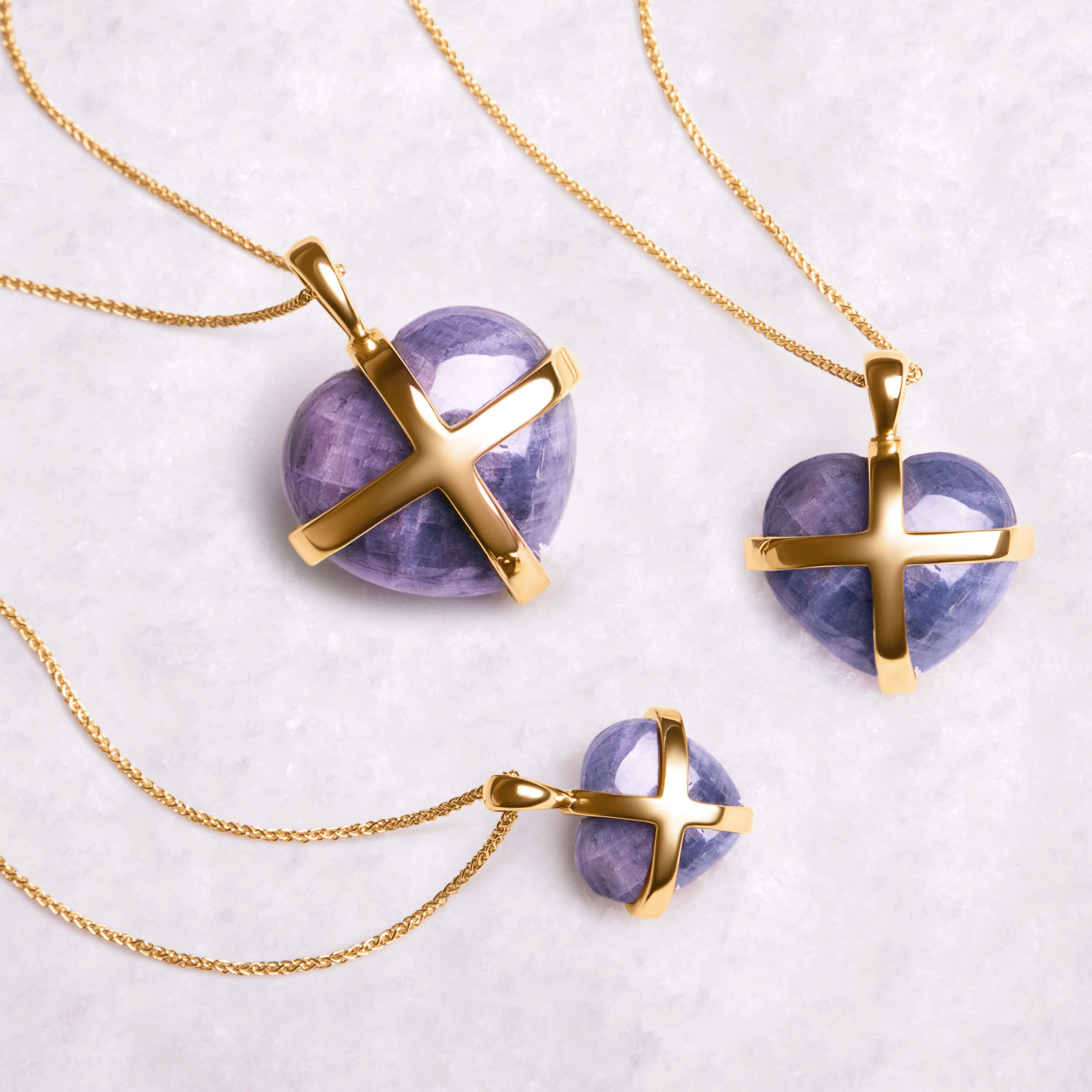 18ct Yellow Gold Northern Lights Greenland Sapphire Large Cross Heart Necklace sold by Jura Watches product image thumbnail 3