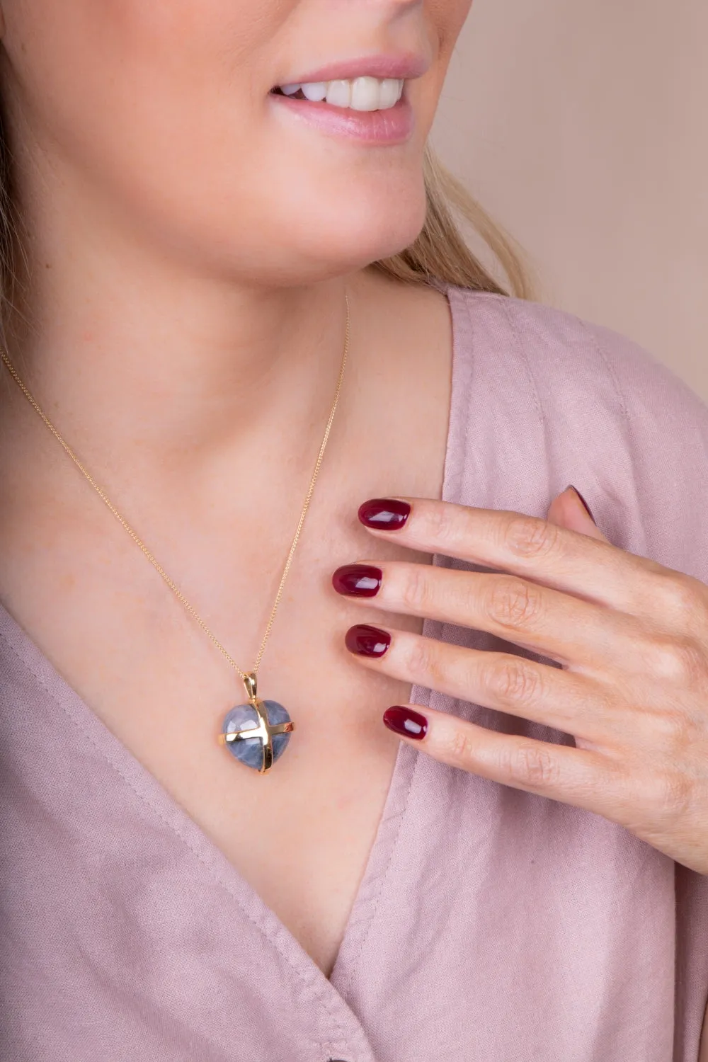 18ct Yellow Gold Northern Lights Greenland Sapphire Large Cross Heart Necklace sold by Jura Watches product image thumbnail 4