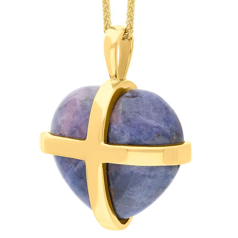 18ct Yellow Gold Northern Lights Greenland Sapphire Large Cross Heart Necklace sold by Jura Watches product image thumbnail 2