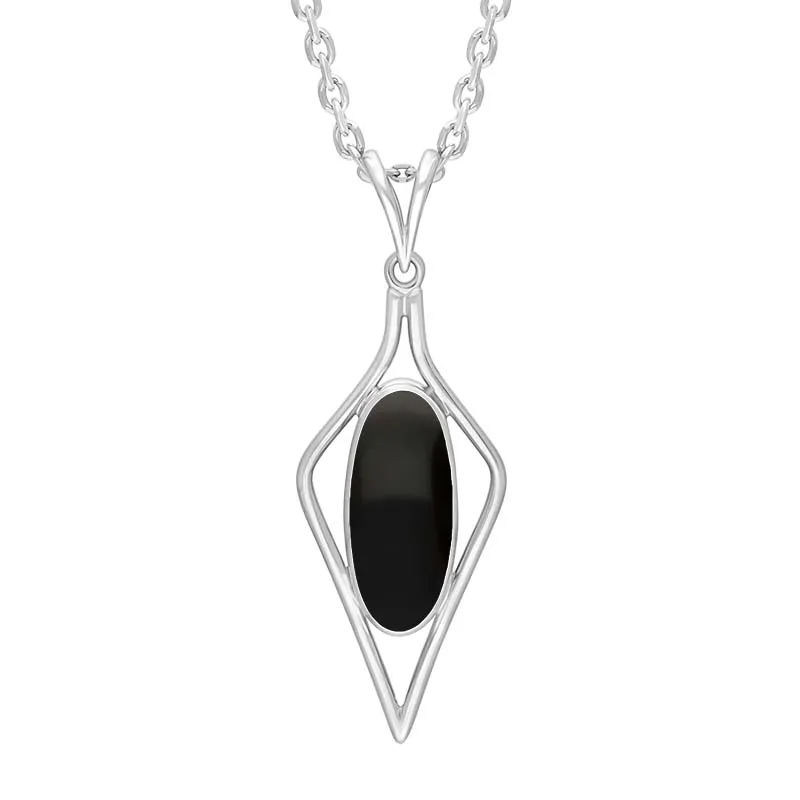 Sterling Silver Whitby Jet Oval Open Frame Necklace sold by Jura Watches