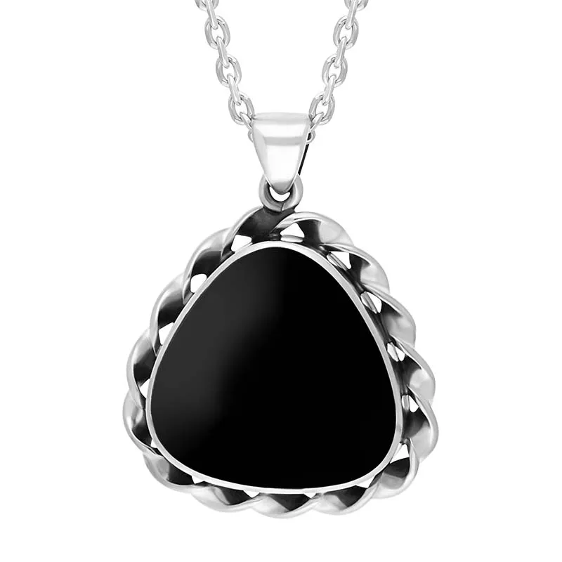 Sterling Silver Whitby Jet Triangle Chunky Twist Frame Necklace D sold by Jura Watches
