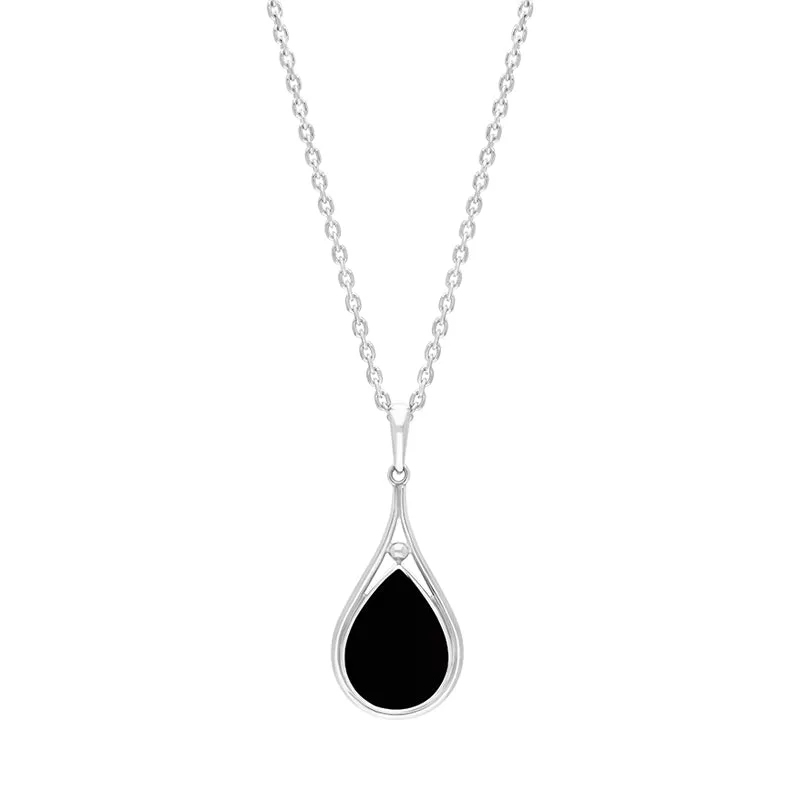Sterling Silver Whitby Jet Pear Open Top Pendant sold by Jura Watches