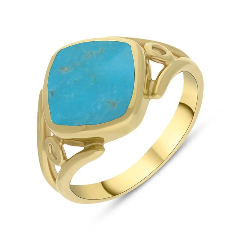 9ct Yellow Gold Turquoise Cushion Cut Ring sold by Jura Watches