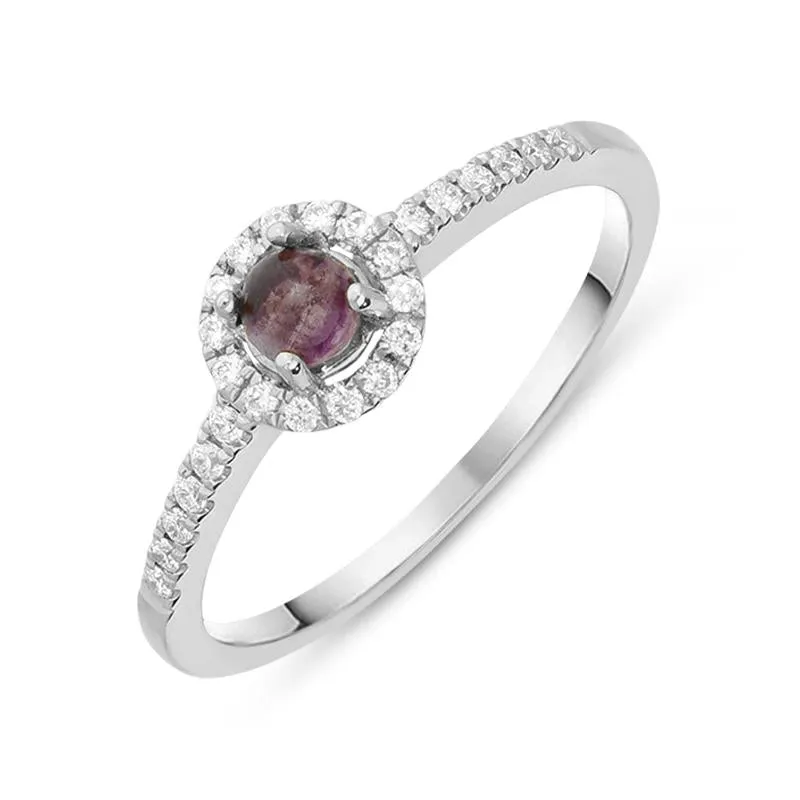 18ct White Gold Blue John Diamond Round Cluster Ring sold by Jura Watches