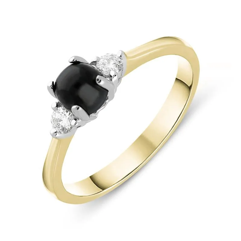 18ct Yellow Gold Whitby Jet Diamond Round Claw Set Ring sold by Jura Watches