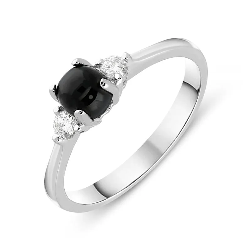 18ct White Gold Whitby Jet Diamond Round Claw Set Ring sold by Jura Watches
