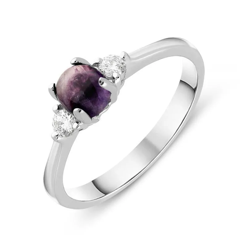 18ct White Gold Blue John Diamond Round Claw Set Ring sold by Jura Watches