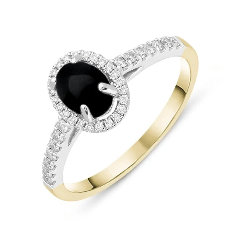 18ct Yellow Gold Whitby Jet 0.24ct Diamond Oval Ring sold by Jura Watches