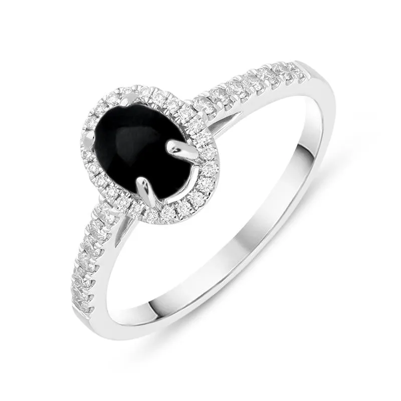18ct White Gold Whitby Jet 0.24ct Diamond Oval Ring sold by Jura Watches