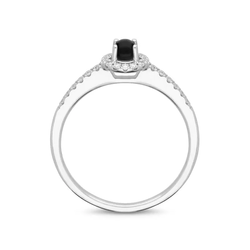 18ct White Gold Whitby Jet Diamond Shoulder Round Ring sold by Jura Watches product image thumbnail 2